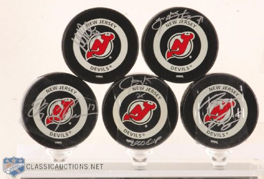 1999-2000 New Jersey Devils Autographed Puck Collection of 5