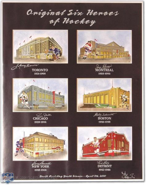 Lithograph Autographed by Six “Original Six” Hall-of-Famers