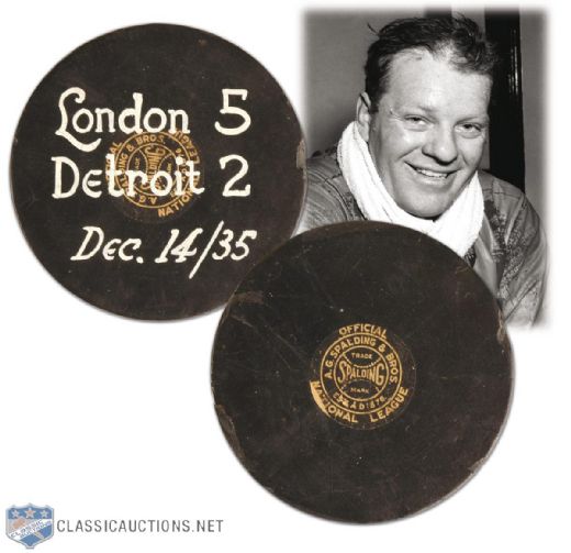 1935-36 IHL Detroit vs. London Game Used Spalding Puck