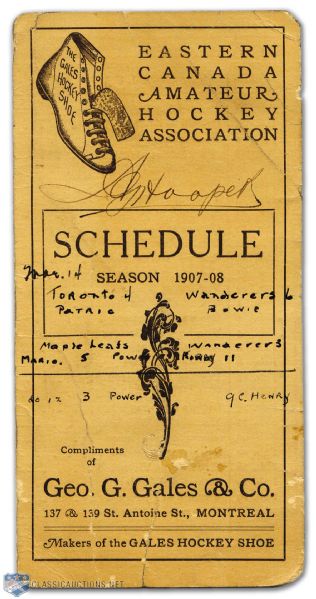 1907-08 E.C.A.H.A. Pocket Schedule