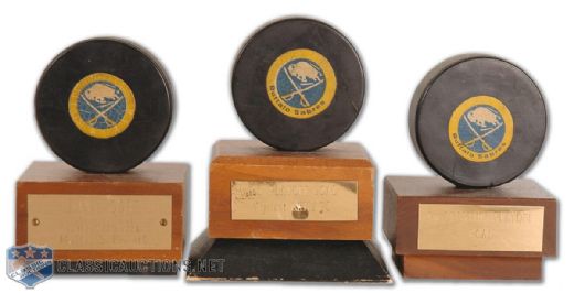 Danny Gare’s Milestone Goal Puck Collection (3) & Sabres MVP Award