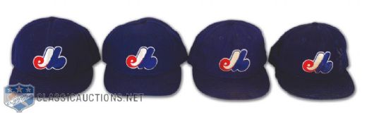 1990s Montreal Expos Game Worn Cap Collection of 4