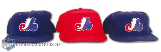1997-2002 Montreal Expos Game Worn Cap Collection of 3