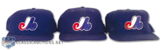 2002-04 Montreal Expos Game Worn Cap Collection of 3
