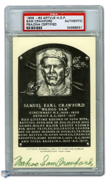 Sam Crawford Autographed White Artvue Hall of Fame Postcard (PSA/DNA)