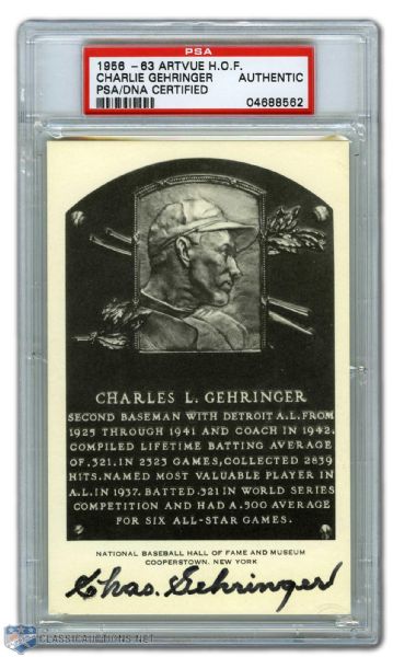 Charlie Gehringer Autographed Artvue White Hall of Fame Postcard (PSA/DNA)