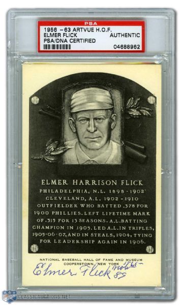 Elmer Flick Autographed Artvue White Hall of Fame Postcard (PSA/DNA)