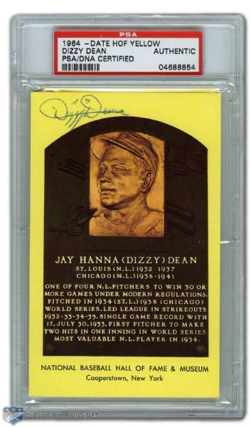 Dizzy Dean Autographed Hall of Fame Postcard (PSA/DNA)