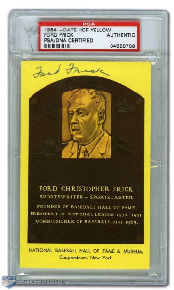 Ford Frick Autographed Hall of Fame Postcard (PSA/DNA)