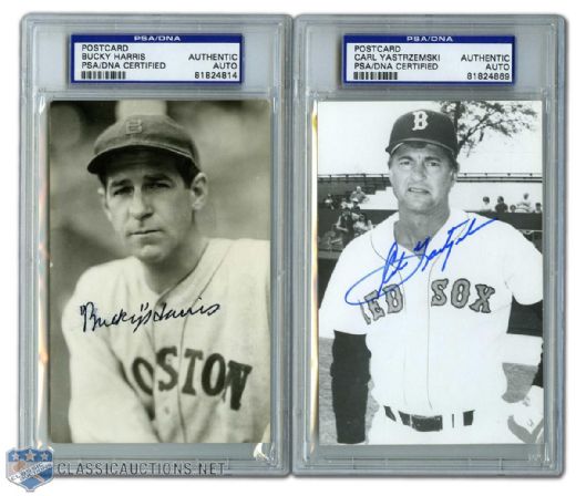 Boston Red Sox & Braves Autographed B&W Baseball Postcard Collection of 7 (PSA/DNA)