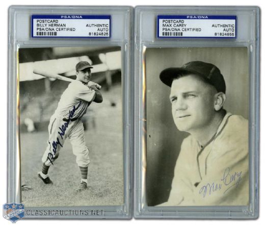 Deceased Hall-of-Famers Autographed B&W Baseball Postcard Collection of 9 (PSA/DNA)