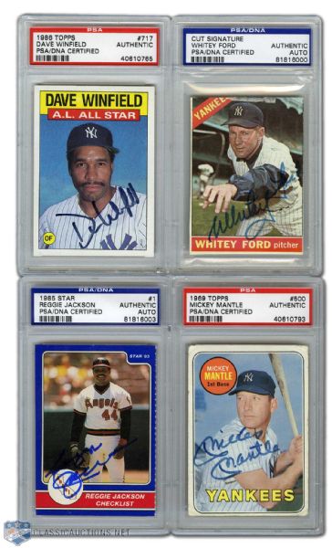 New York Yankee Autographed Card Collection of 4 Including Mickey Mantle (PSA/DNA)