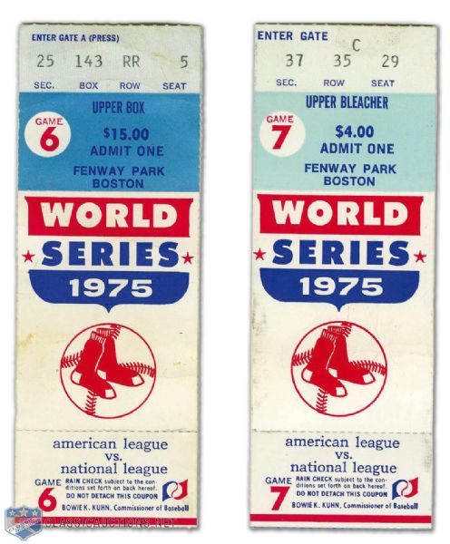1975 Red Sox World Series Ticket Stubs from Game 6 (Fisk Home Run) & Game 7