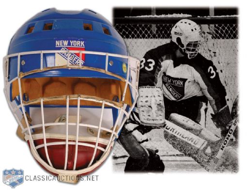 1976-77 Gilles Gratton New York Rangers Game Worn Goalie Helmet & Cage