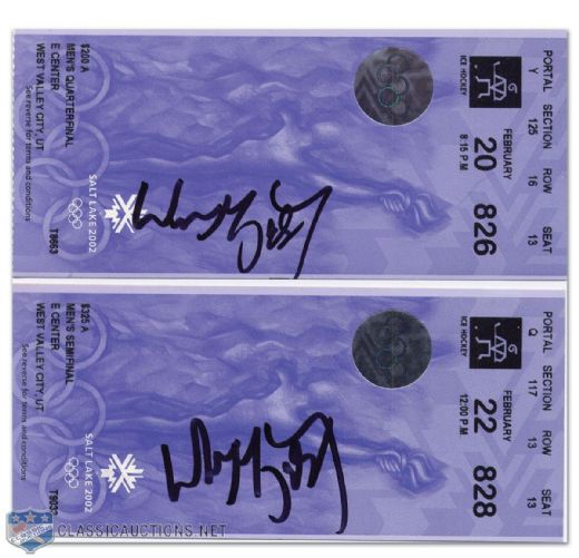 Wayne Gretzky Autographed 2002 Winter Olympics Hockey Ticket Collection of 2