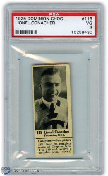  Lionel Conacher 1925 Dominion Chocolate Rookie Card Grade PSA 3