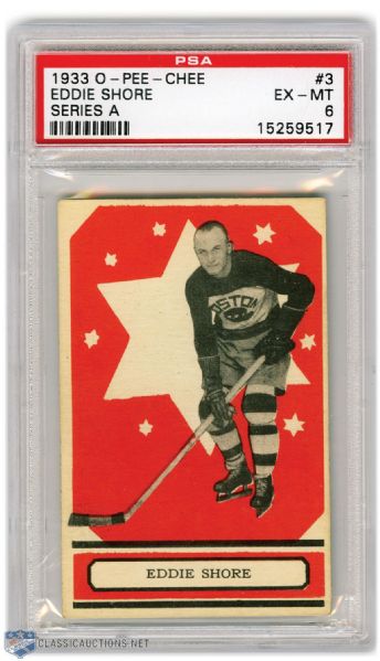 Eddie Shore 1933 O-Pee-Chee Rookie Card Graded PSA 6