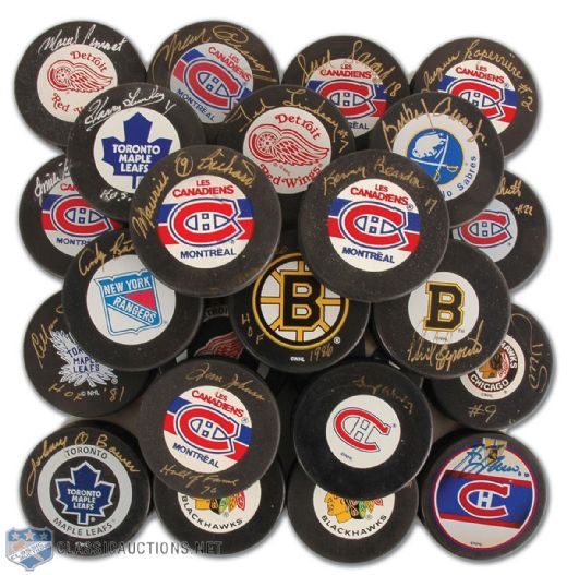 Hall of Fame Autographed Puck Collection of 26