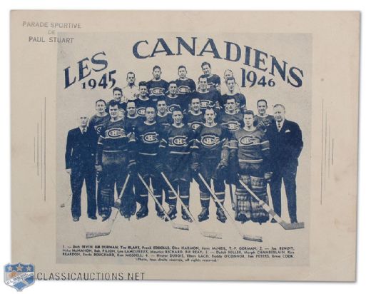1945-46 Montreal Canadiens Team Picture by Paul Stuart