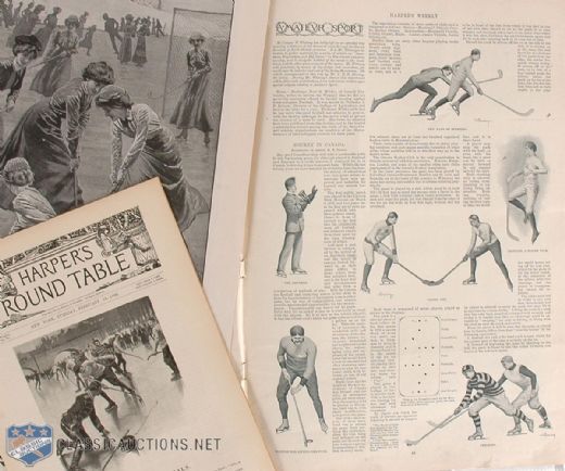1800s Harpers Weekly with Early Hockey Art & Content Collection of 3