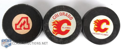 Atlanta, Calgary And Colorado Flames Hockey Pucks Collection