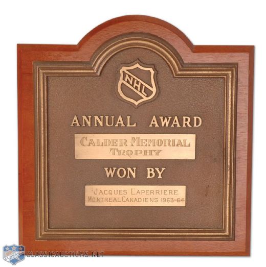 Jacques Laperriere’s Original 1963-64 Calder Memorial Trophy Plaque