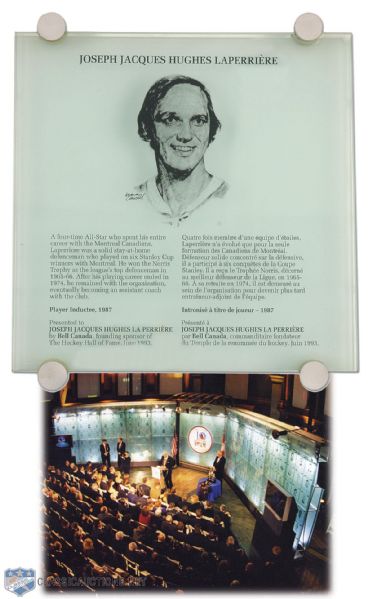Hockey Hall of Fame Glass Panel Presented to Jacques Laperriere