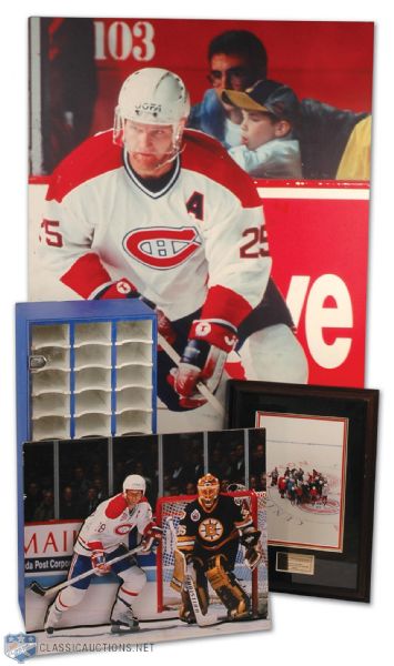 Will-Call Tickets Box and Huge Vincent Damphousse and Denis Savard Photo Displays from Montreal Forum, Plus First Canadiens Practice at Molson Centre Framed Photo