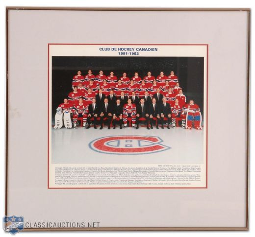 Jacques Laperriere’s 1991-92 Montreal Canadiens Team Photo 