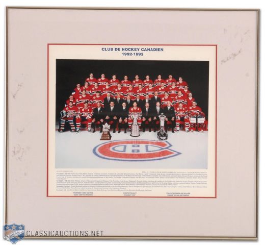 Jacques Laperriere’s 1992-93 Stanley Cup Champion Montreal Canadiens Team Photo