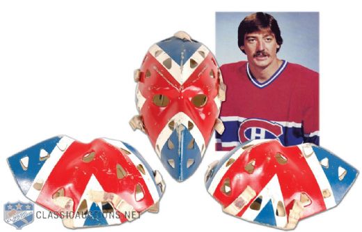 1970s Painted Fibreglass Goalie Mask Attributed to Michel “Bunny” Larocque