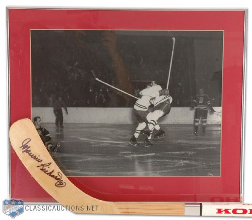 Maurice Richard Autographed Stick and Framed Photo