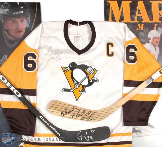 Mario Lemieux and Jaromir Jagr Autographed Stick, Jersey and Poster Collection of 5