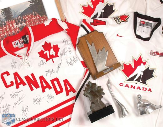 Bob Bourne’s Team Canada Jersey, Trophy and Photo Collection of 8