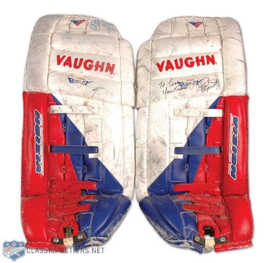 Ron Tugnutt Montreal Canadiens Game Worn Goalie Pads with Roy Autograph