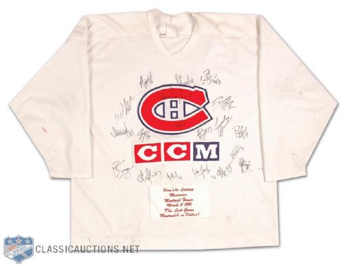 Last Game at Montreal Forum Team Autographed Montreal Canadiens Practice Jersey and Stick