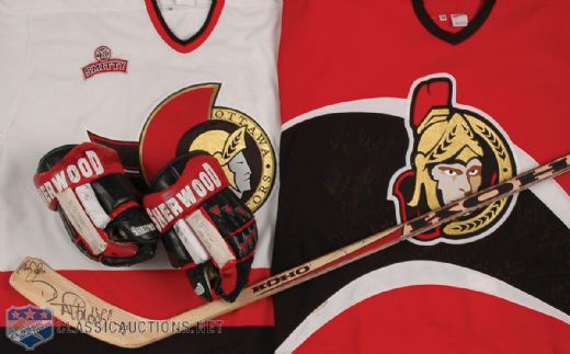 Ottawa Senators Collection of 4, including Daniel Alfredsson’s Game Used and Autographed Stick and Gloves