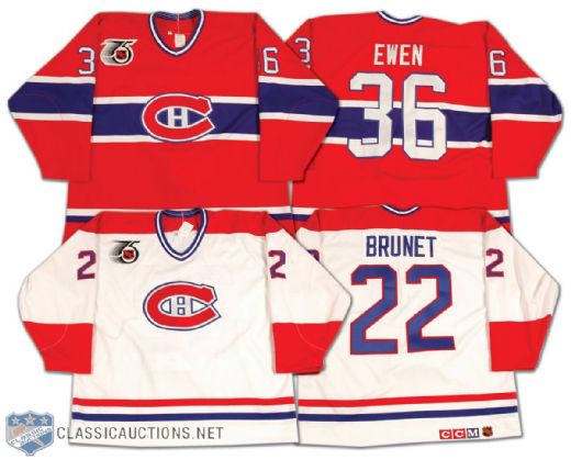 Team Issued 1992-93 Montreal Canadiens Jersey Lot of 2, Including Benoit Brunet and Game Used Todd Ewen 