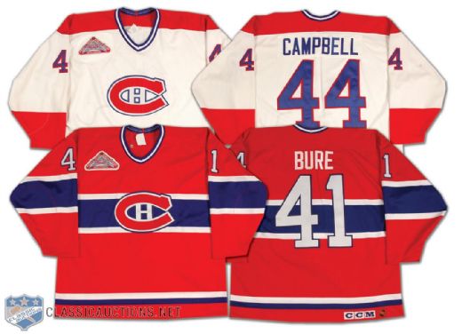 Team Issued 1992-93 Montreal Canadiens Jersey Lot of 2, Including Valeri Bure and Game Used Jim Campbell