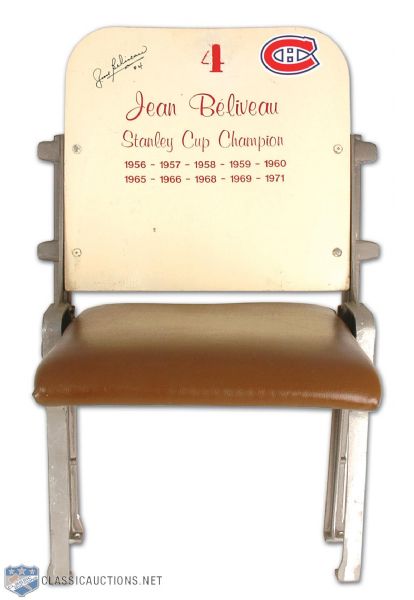 Jean Beliveau Autographed Montreal Forum #4 White Seat