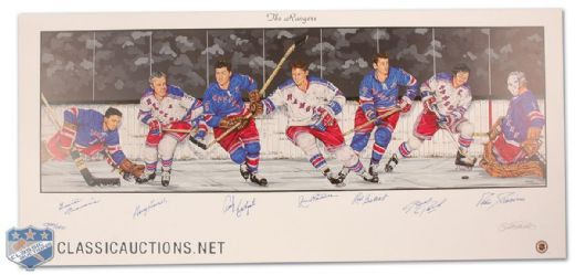 New York Ranger Limited Edition Lithograph Autographed by 7 HOFers