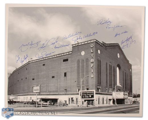 Detroit Olympia Photo Autographed by 12 Former Red Wings