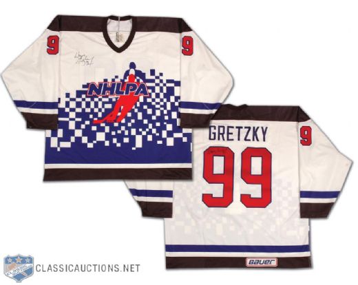 Autographed Wayne Gretzky NHLPA Jersey Worn in 1995 All-Star Hockey Video, Including Video and Unopened Upper Deck Hockey Card Box of 16 Packs