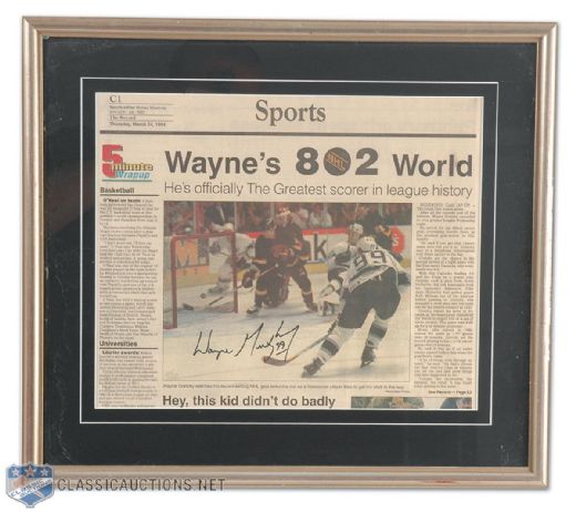Wayne Gretzky 802nd Goal Autographed & Framed Newspaper