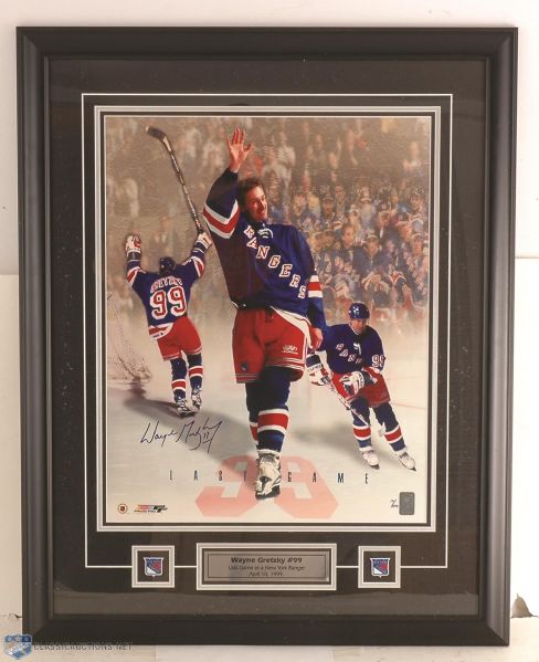 WGA Wayne Gretzky NY Rangers Framed “Last Game” Autographed Display