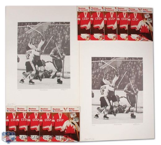 Paul Henderson Autographed “Goal of the Century” Lithograph Lot of 2, Plus Summit Series 15th Anniversary 1987 Exhibition Games Program Collection of 150 +
