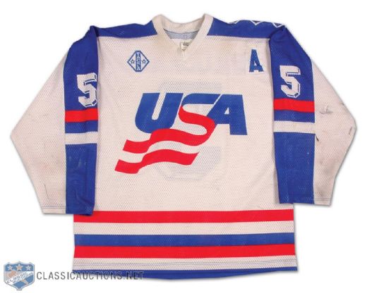 Brent Bilodeau Game Used 1991 World Junior Championships USA Jersey