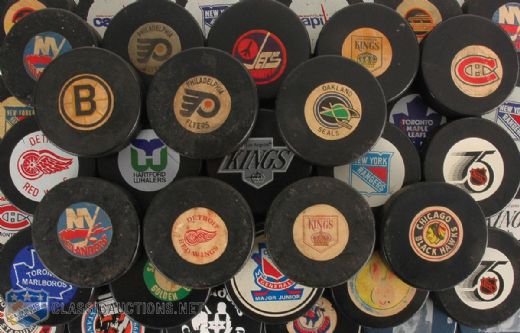 Massive NHL Game Puck Collection of 46
