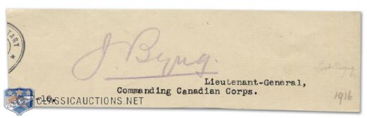 1916 Lord Julian Byng Signed Cut Signature