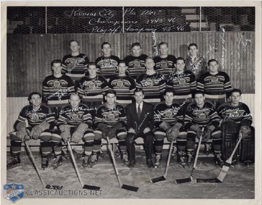 Vintage USHL Omaha Knights and Kansas City Pla-Mors Team Signed Photos